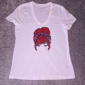 Redhead Leopard Glitter White Vneck Tee XS